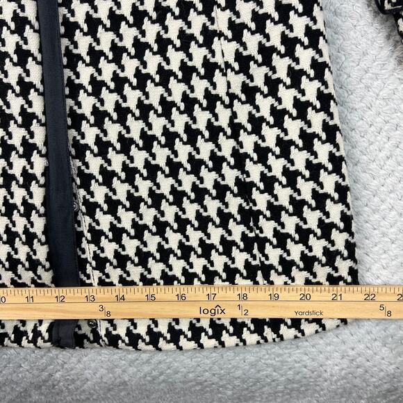 Calvin Klein Womens Houndstooth Coat Wool Blend Black Ivory Zipped Jacket Sz 8 - Picture 11 of 16